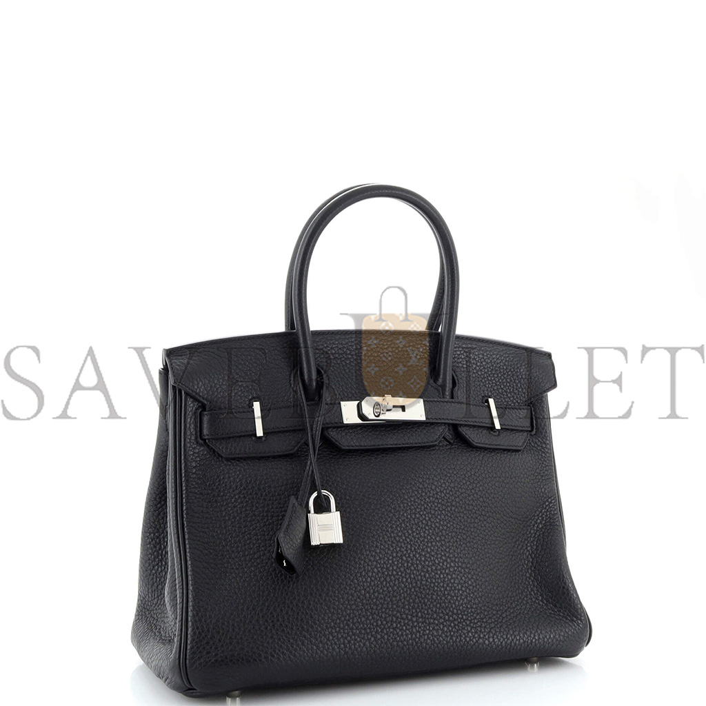 HERMES BIRKIN HANDBAG NOIR CLEMENCE WITH PALLADIUM HARDWARE 30 251787 (30cm)